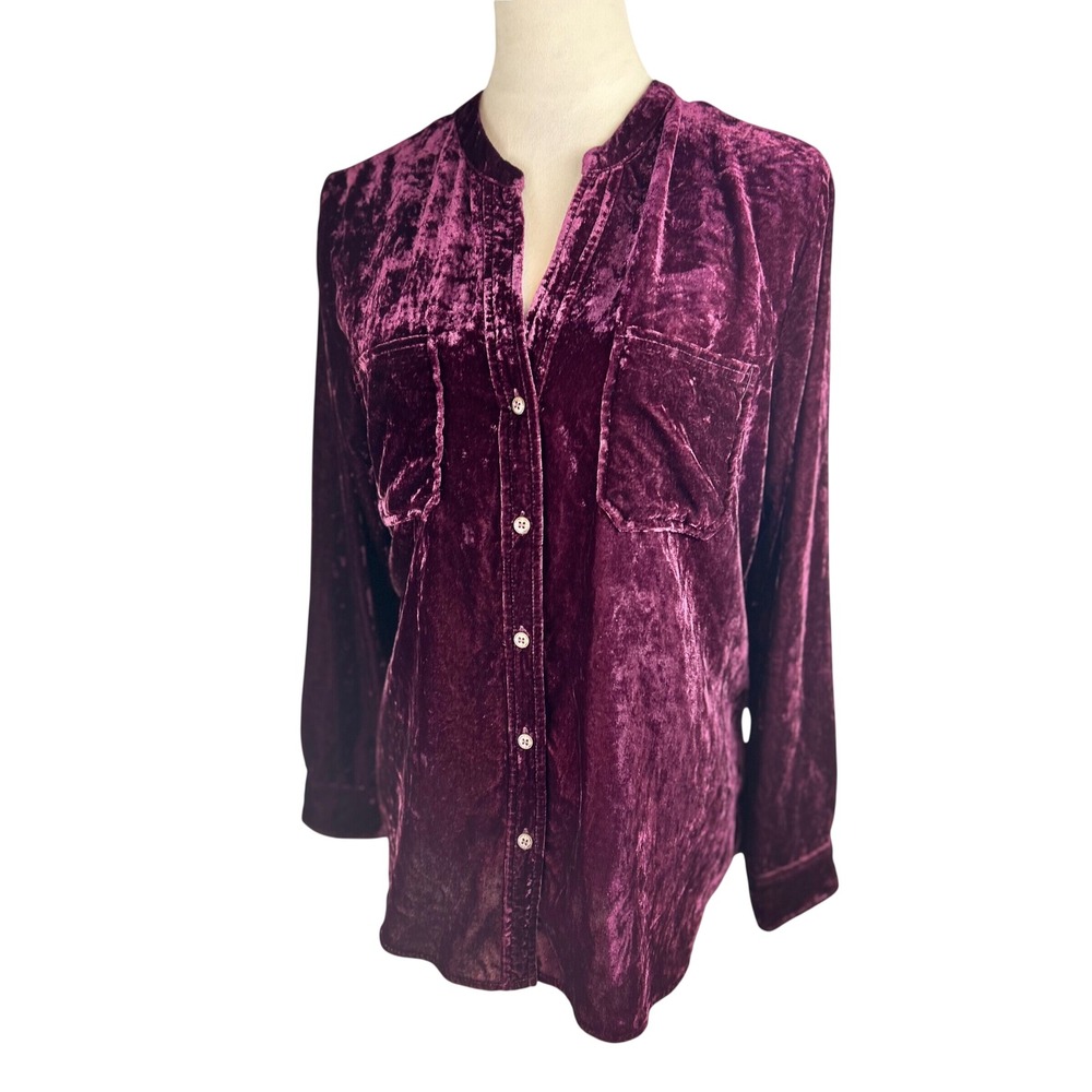 Democracy Velvet Crushed Plum Long Sleeve Button Down Women's Size Small